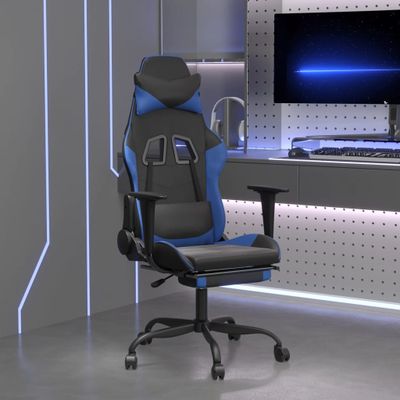 vidaXL Herná stolička s podnožkou čierna a modrá umelá koža