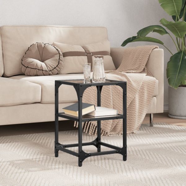 vidaXL Konferenčný stolík s čiernou sklenenou doskou 30x30x45 cm oceľ