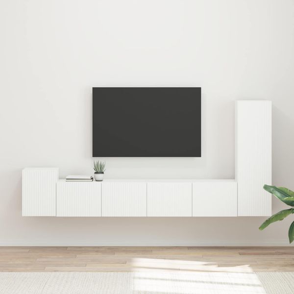 vidaXL Zostava TV skriniek Nástenný 3 pcs Biela Kompozitné drevo