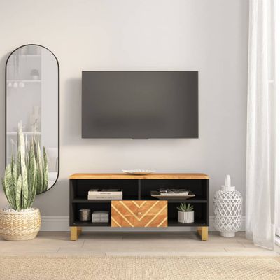 vidaXL TV skrinka hnedo-čierna 100x33,5x46 cm masívne mango