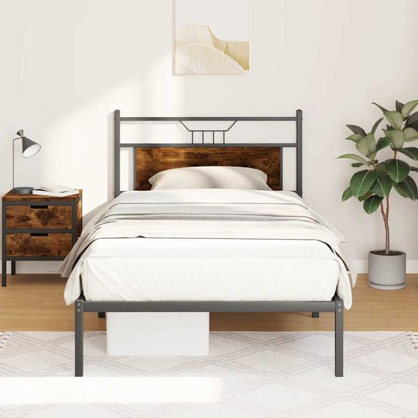 vidaXL Posteľný rám bez matraca dymový dub 100x190 cm kompozitné drevo