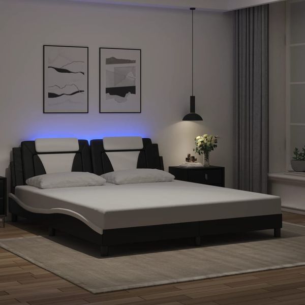 vidaXL Rám postele Viana s LED bez matraca čierno-biely 180x200 cm