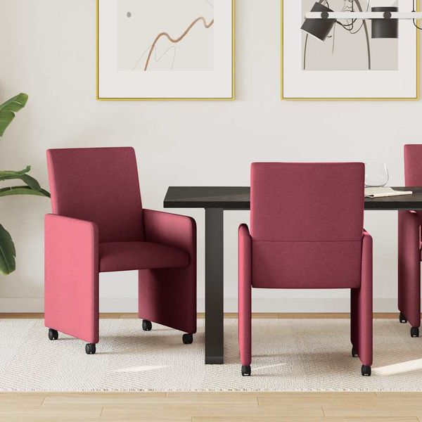 vidaXL Jedálenské stoličky na kolieskach 2 pcs vínovo červená látka
