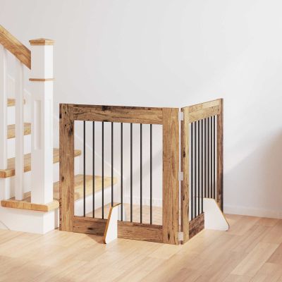 vidaXL Brána pre psov so stojanmi 2 pcs Staré drevo 80 x 80 cm