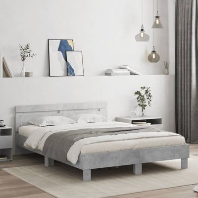 vidaXL Posteľný rám s čelom a LED betónovo sivý 140x190 cm