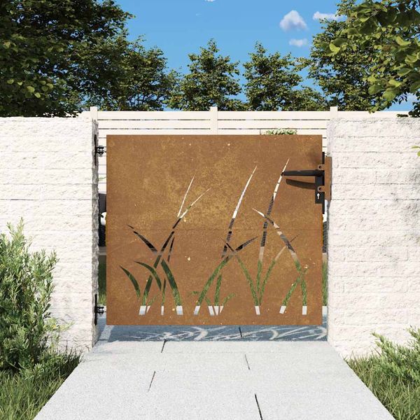 vidaXL Záhradná brána 85x100 cm, oceľ Corten, dizajn s trávou