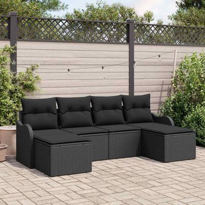 vidaXL Súprava záhradných pohoviek s vankúšom 6 pcs Čierna Poly ratan