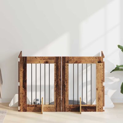 vidaXL Brána pre psov so stojanmi 4 pcs Staré drevo 60 x 80 cm