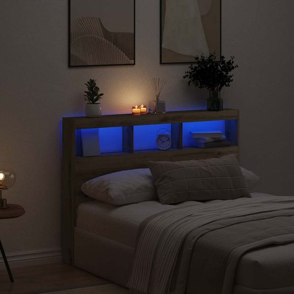 vidaXL Skrinka na čelo postele s LED dub artisan 140x17x102 cm