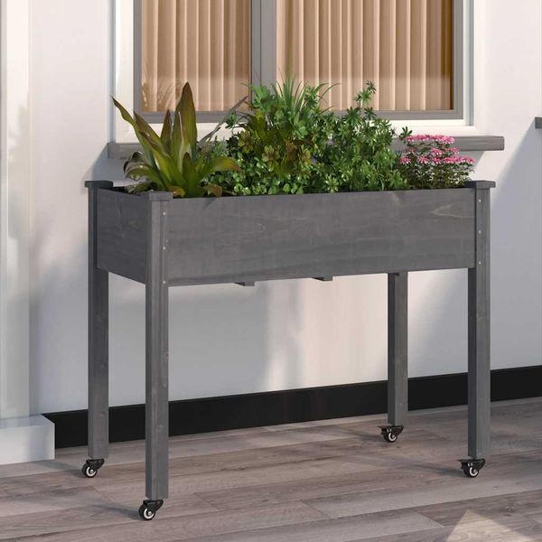 vidaXL Kvetináč s kolieskami a vložkou, sivý 118x59x80cm jedľový masív