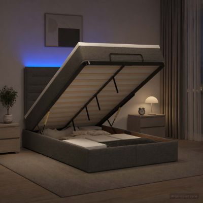 vidaXL Ottoman posteľ s matracom a LED Tmavosivá 120 x 200 cm Látka