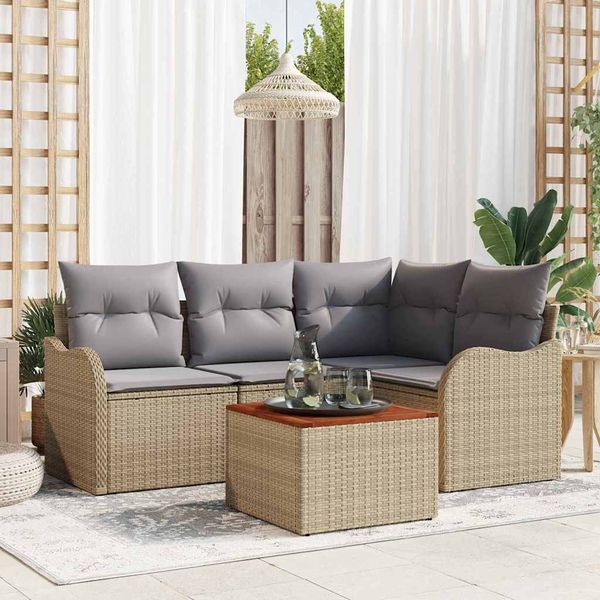 vidaXL Súprava záhradných pohoviek s vankúšom 5 pcs Béžová polyratan