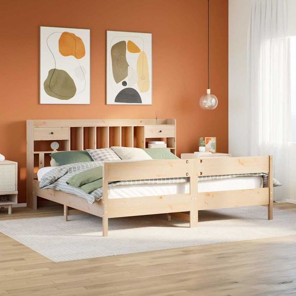 vidaXL Posteľ s knižnicou bez matraca 180x200 cm borovicový masív