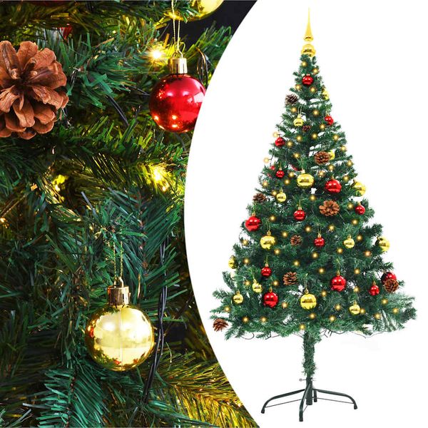 vidaXL Osvetlený umelý vianočný stromček s ozdobami, zelený 150 cm