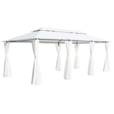 vidaXL Altánok so závesmi 600x298x270 cm, biely 180 g/m²