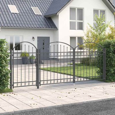 vidaXL Záhradná brána s oblúkovým vrchom ASSEN 400 x 100 cm Oceľ Sivá