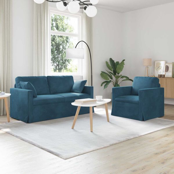 vidaXL Sada pohoviek 2 pcs Modrá 158 x 78 x 80 cm Zamat