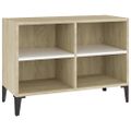 vidaXL TV stolík nohy z kovu biely a dub sonoma 69,5x30x50 cm