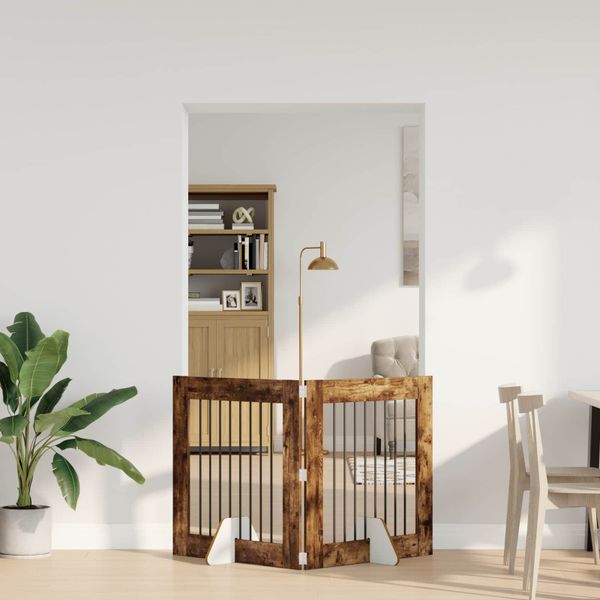 vidaXL Skladacia psia brána so stojanmi 2 ks Dymový dub 160,5 cm