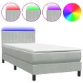vidaXL Posteľný rám boxsping s matracom a LED bledosivý 90x220 cm zamat