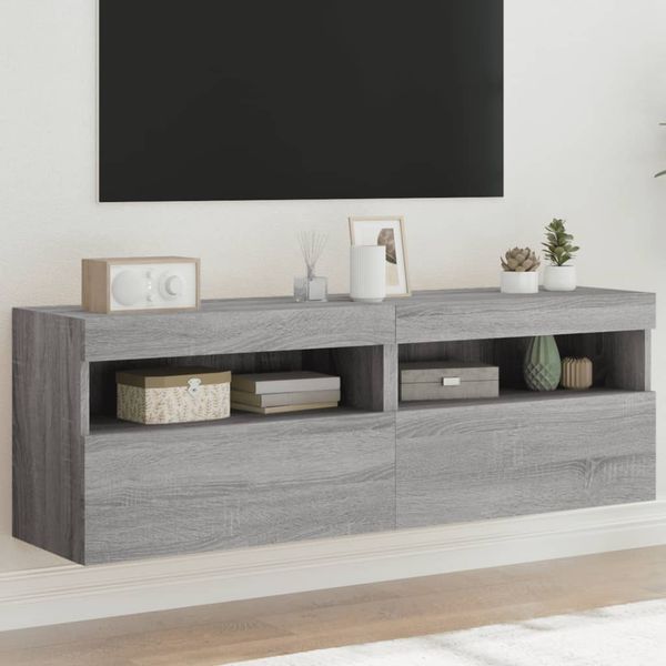 vidaXL TV nástenné skrinky s LED svetlami 2 ks sivé sonoma 60x30x40 cm