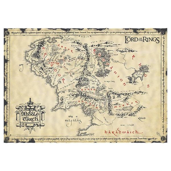 Pergamenový plagát Pán prsteňov - Mapa Stredozeme