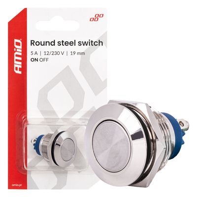 Spínač plochý oceľový ON/OFF 19mm 5A 12/230V AMiO-04474
