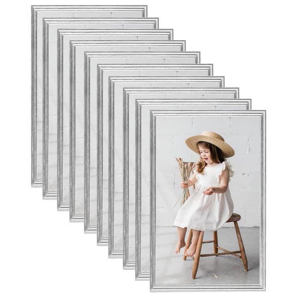 vidaXL Fotorámiky na stôl, koláž 10 ks,strieborné 10x15 cm, MDF