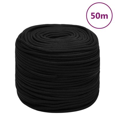 vidaXL Pracovné lano čierne 10 mm 50 m polyester