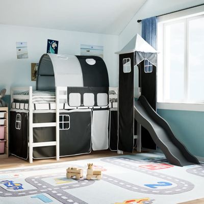 vidaXL Detská vyvýšená posteľ veža bielo-čierna 90x200 cm borovica