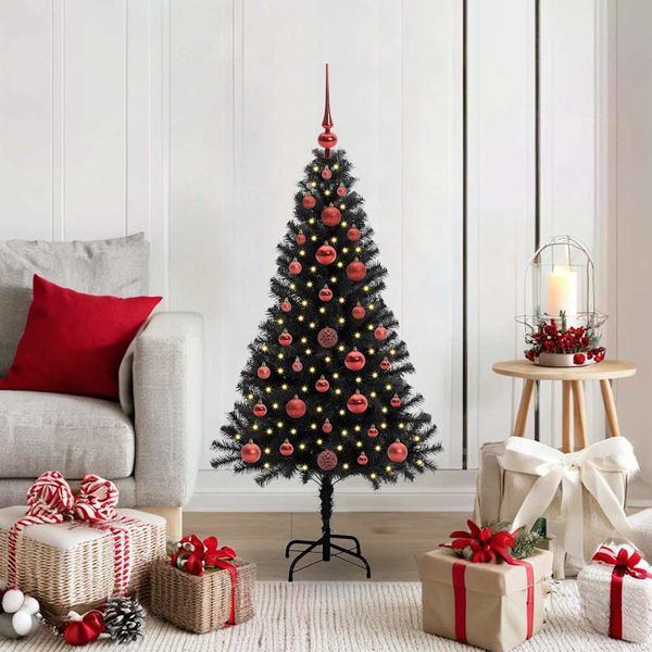vidaXL Vianočný stromček s 150 LED-i so stojanom Čierna 120 cm PVC