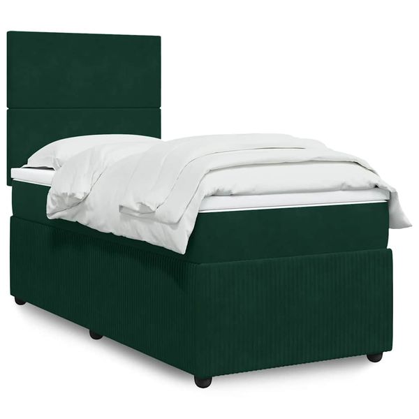 vidaXL Posteľný rám boxsping s matracom tmavozelený 90x200 cm zamat