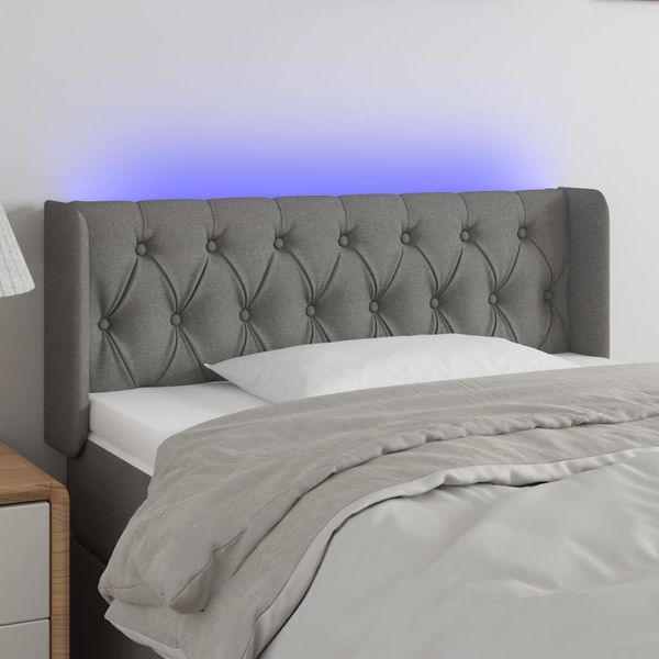 vidaXL Čelo postele s LED tmavosivé 103x16x78/88 cm látka