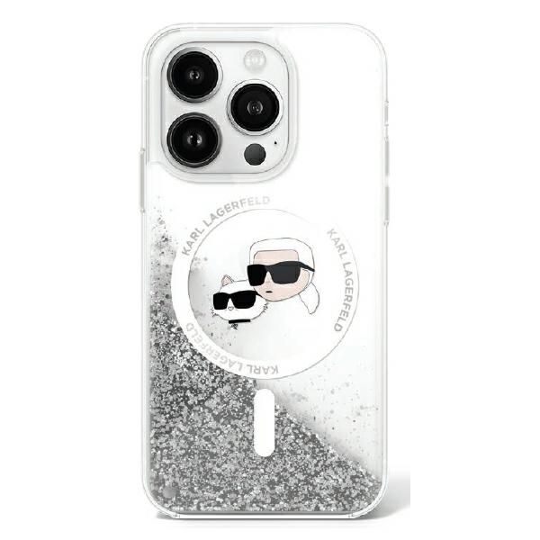 Púzdro Karl Lagerfeld na iPhone 16 6,1" KLHMP16SLGKCSGH transparentné tvrdé Liquid Glitter Karl&Choupette Head MagSafe
