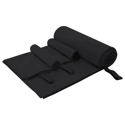 vidaXL Sada športových uterákov 3 pcs Čierna Polyester a polyamid