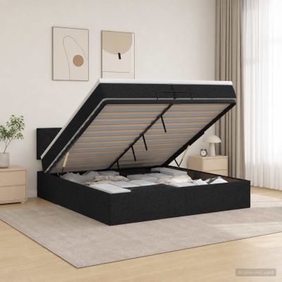 vidaXL Ottoman posteľ s matracom a LED Čierna 200 x 200 cm Látka