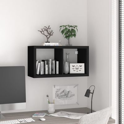 vidaXL Nástenná polica v tvare kocky, čierna 69,5x29,5x37 cm, MDF