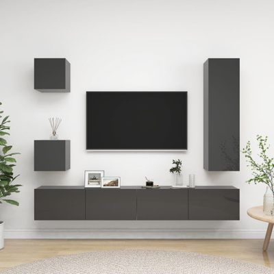 vidaXL 5-dielna súprava TV skriniek lesklá sivá drevotrieska