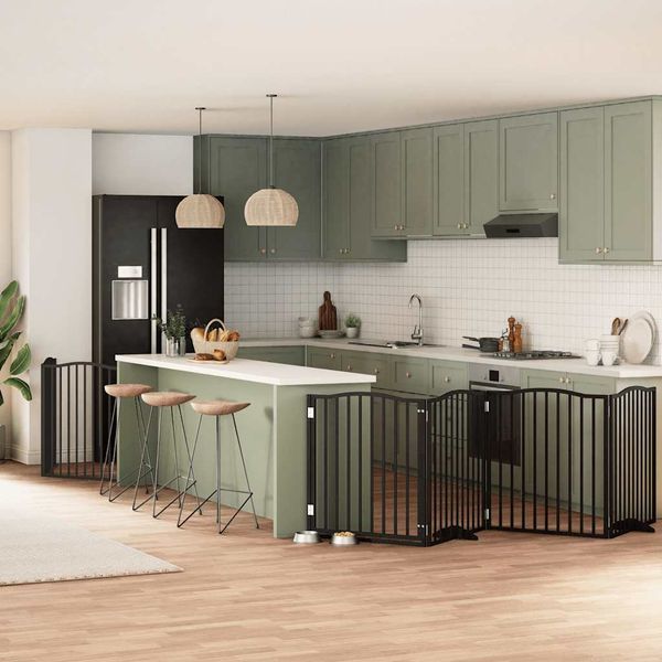 vidaXL Brána pre psa dvere sklad. 8-panel. čierna 640cm topoľové drevo