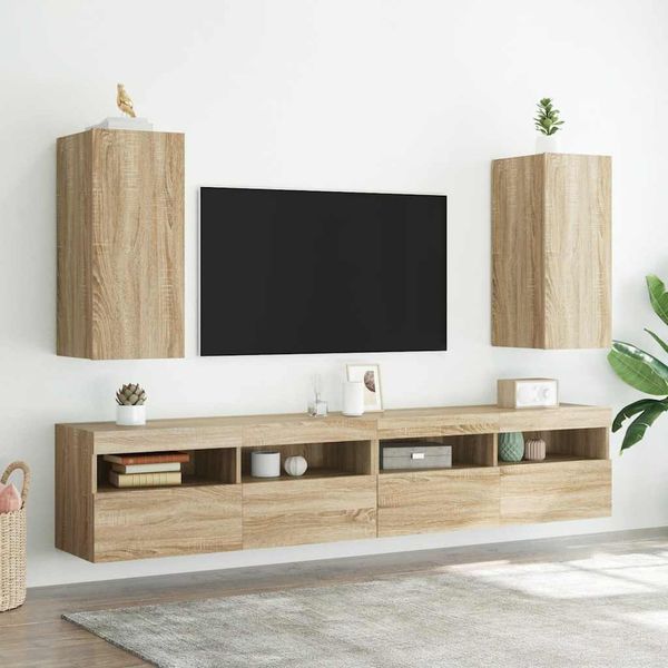 vidaXL TV nástenné skrinky s LED svetlami 2 ks dub sonoma 30,5x35x70cm