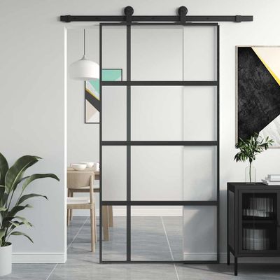 vidaXL Posuvné dvere čierne 102,5x205 cm tvrdené sklo a hliník