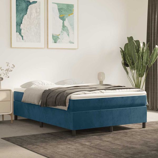 vidaXL Posteľný rám boxsping s matracom tmavomodrý 140x190 cm zamat