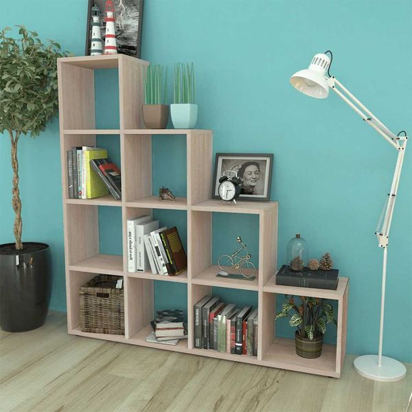vidaXL Regál na knihy/policový regál v tvare schodov 142 cm, dekor dub