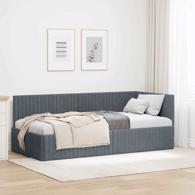 vidaXL Rohový rám postele Tmavo šedá 90 cm x 200 cm Zamat