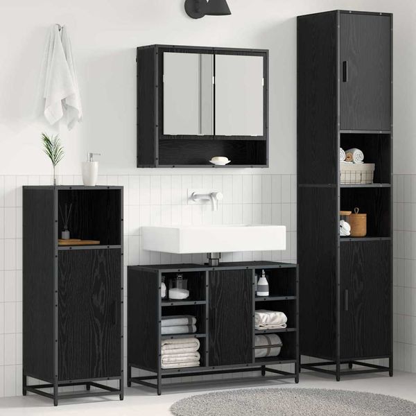 vidaXL Sada kúpeľňového nábytku 4 pcs Čierny dub Kompozitné drevo