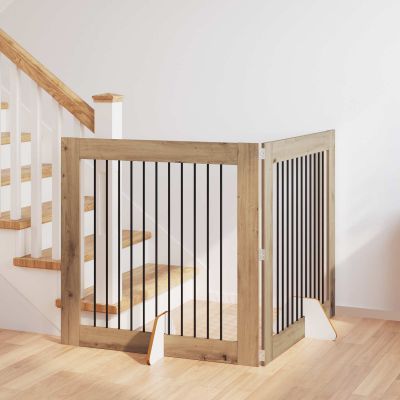 vidaXL Brána pre psov so stojanmi 2 pcs Dub artisan 100 x 100 cm