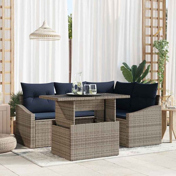 vidaXL Súprava záhradných pohoviek 5 pcs Šedá a námornícka modrá