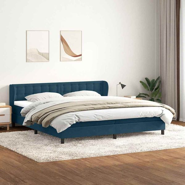vidaXL Posteľný rám boxsping s matracmi tmavomodrá 200x220 cm zamat