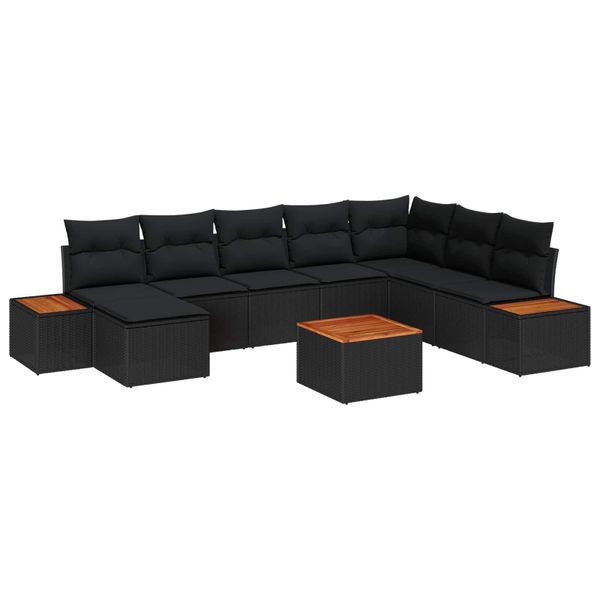 vidaXL Súprava záhradných pohoviek s vankúšom 9 pcs Čierna Poly ratan
