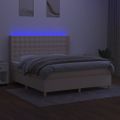 vidaXL Posteľ boxsping s matracom a LED krémová 180x200 cm látka